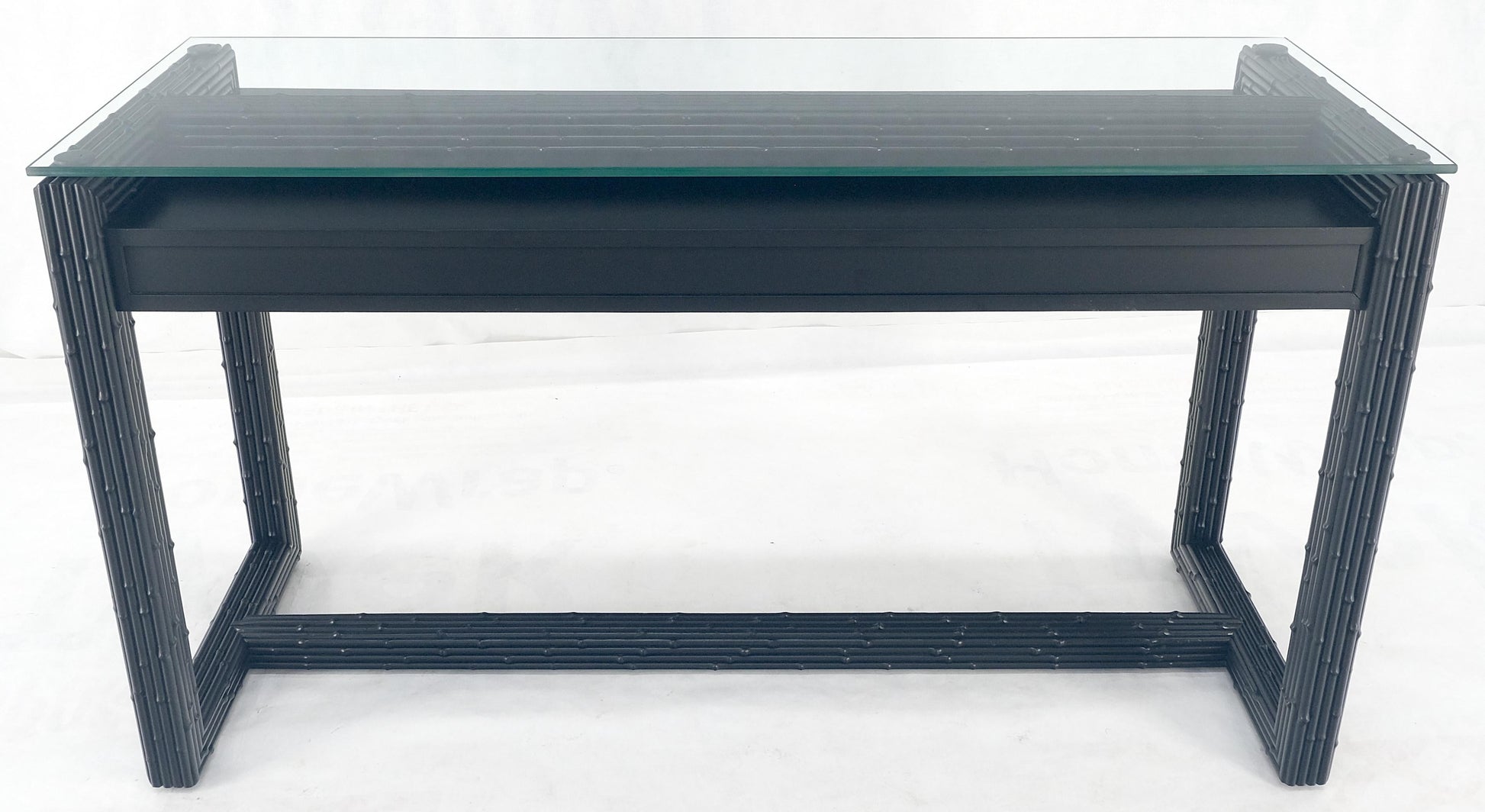 EstablishedLines Ebonized Faux Bamboo Reed Two Door Glass Top Console Sofa Table MINT!