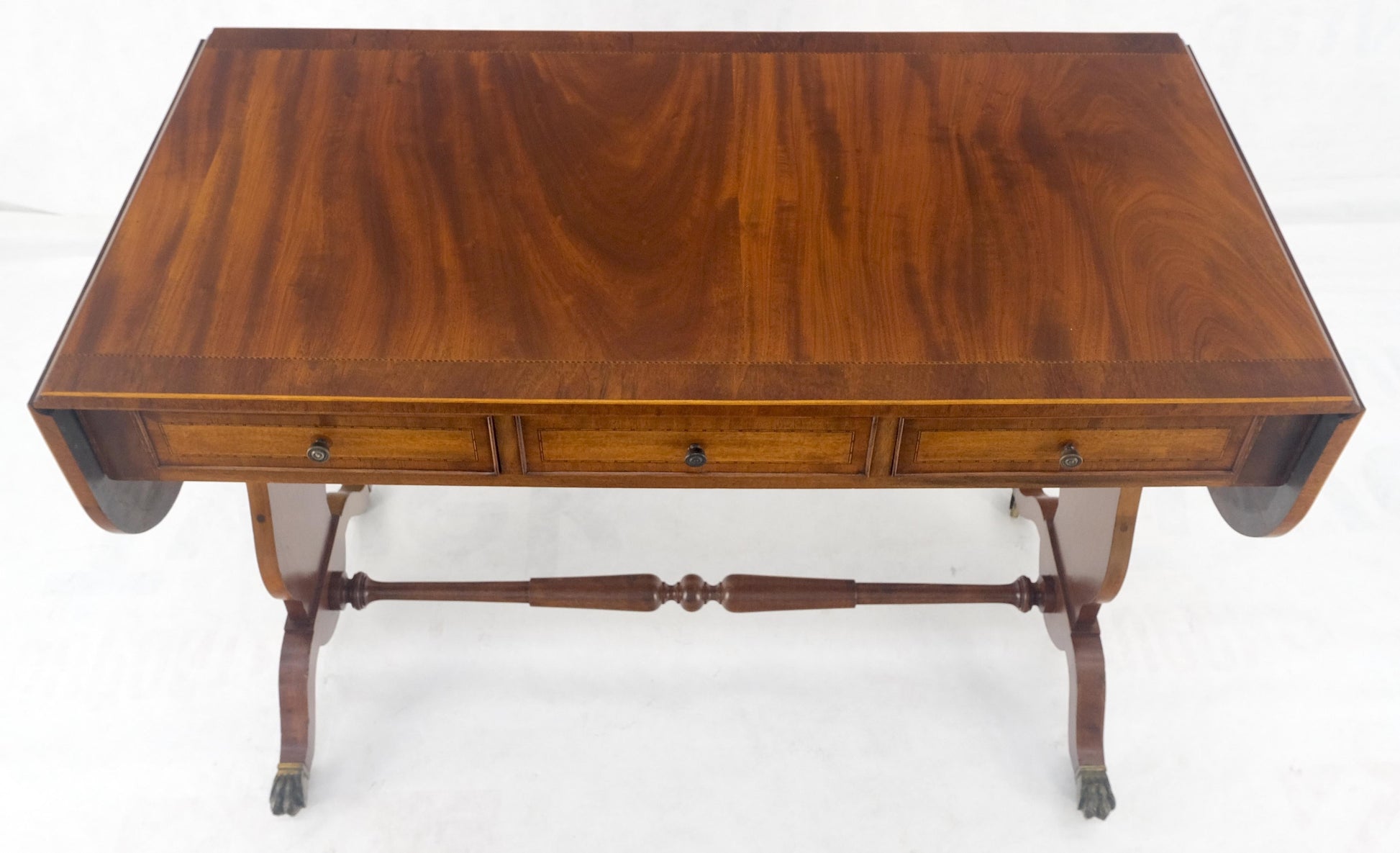 EstablishedLines Drop Leaf Sides Dovetail Drawers Banded Inlaid Top Console Writing Library Table