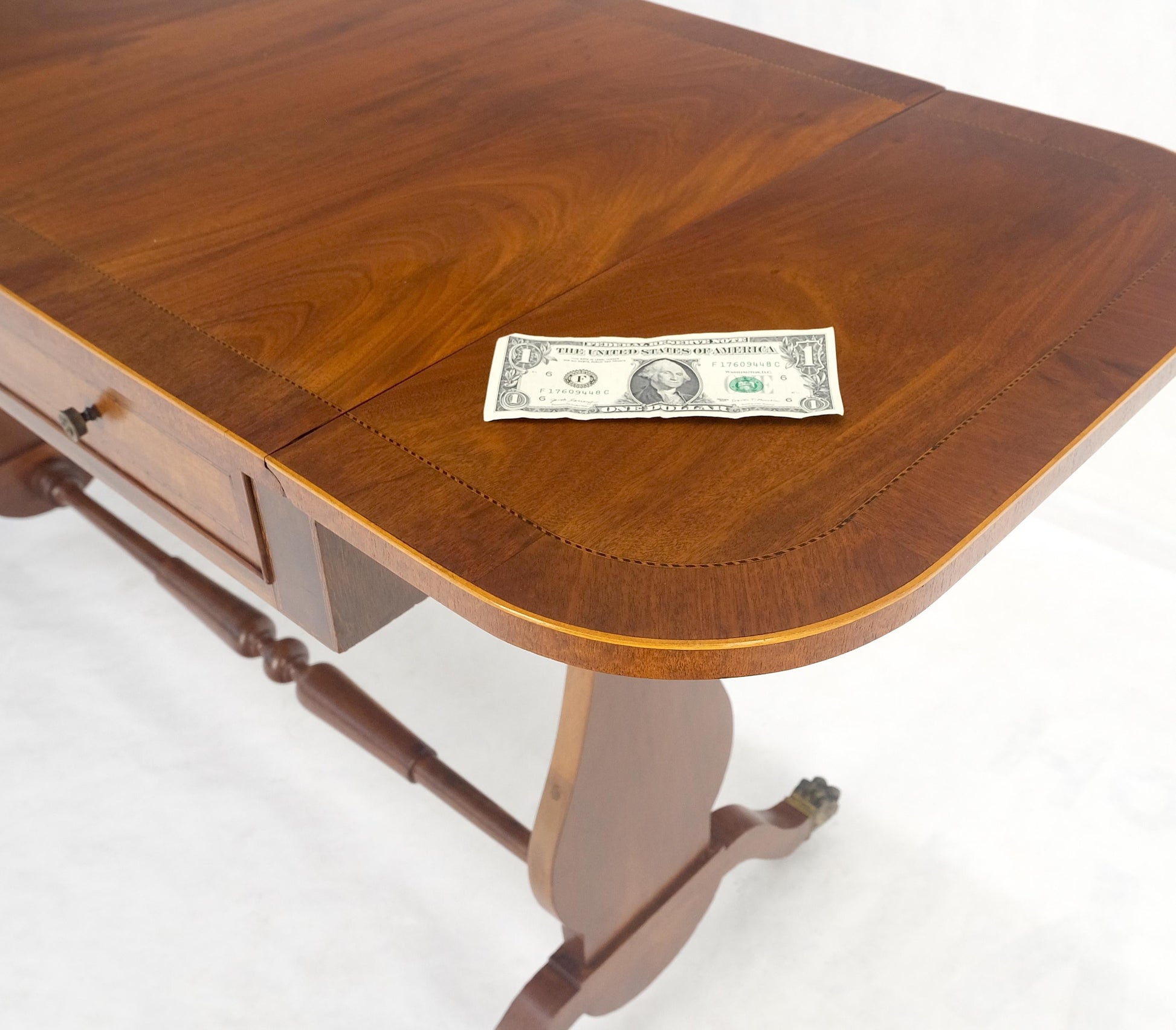 EstablishedLines Drop Leaf Sides Dovetail Drawers Banded Inlaid Top Console Writing Library Table