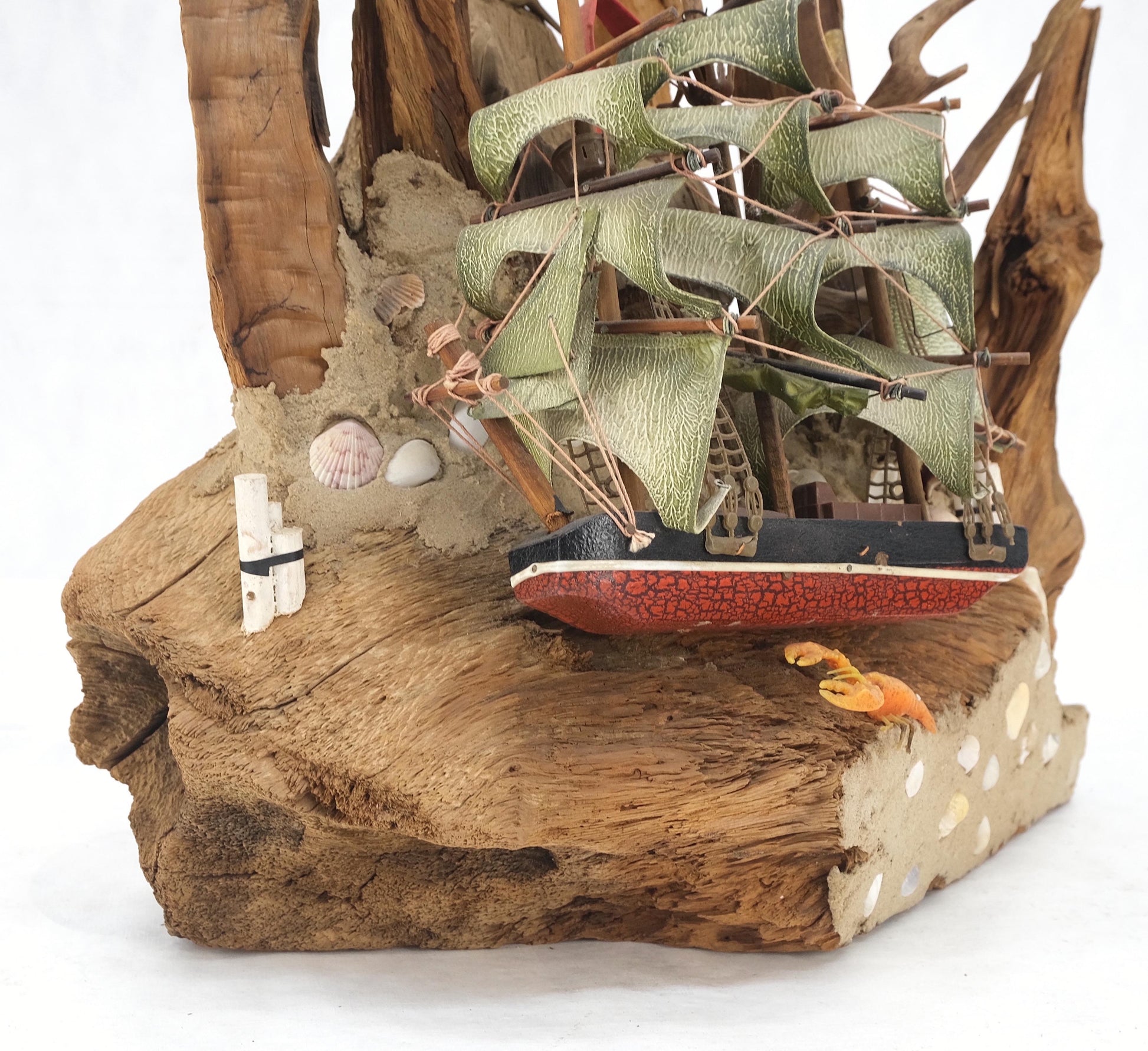EstablishedLines Sea Naval Shells Theme Decorated Driftwood Base Table Lamp Mid-Century Modern