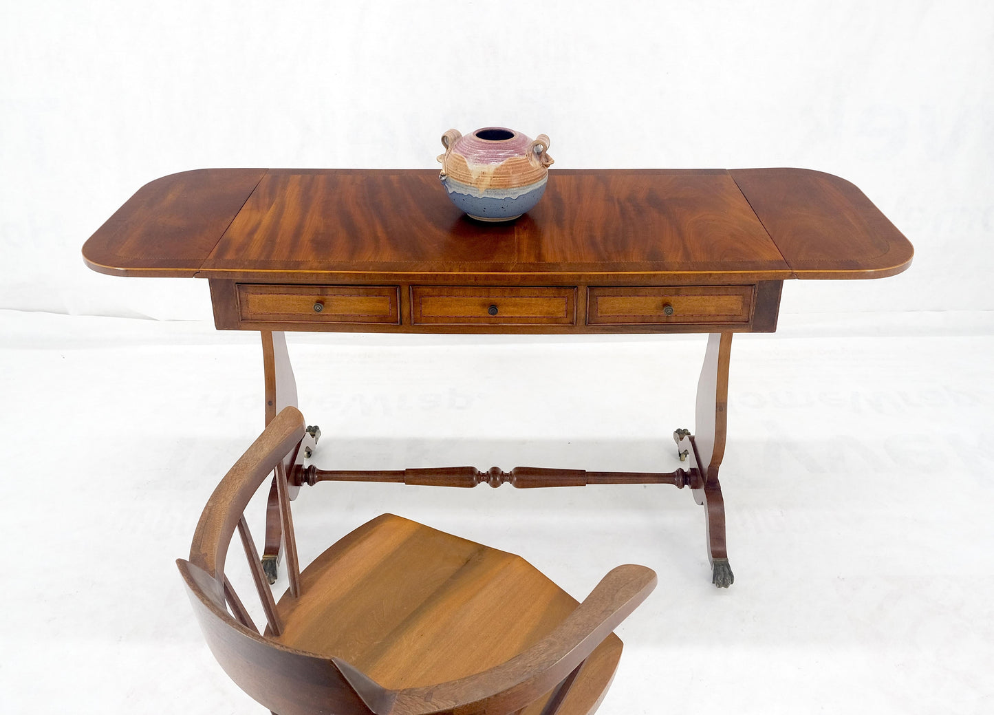 EstablishedLines Drop Leaf Sides Dovetail Drawers Banded Inlaid Top Console Writing Library Table