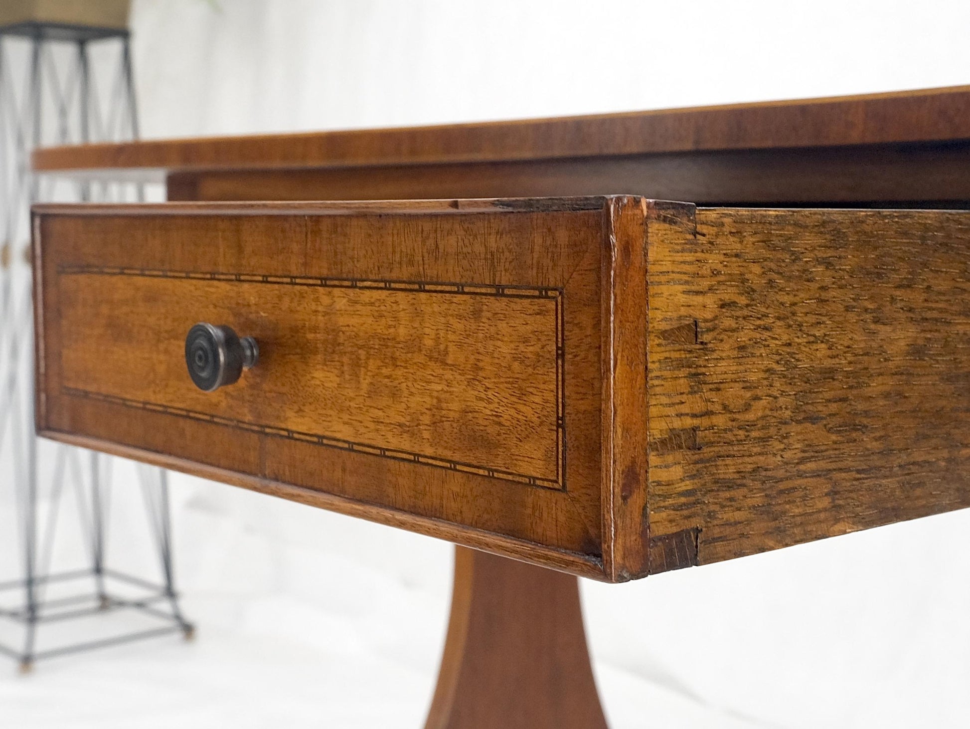 EstablishedLines Drop Leaf Sides Dovetail Drawers Banded Inlaid Top Console Writing Library Table