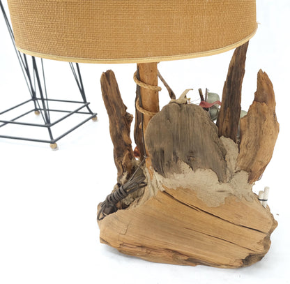 EstablishedLines Sea Naval Shells Theme Decorated Driftwood Base Table Lamp Mid-Century Modern