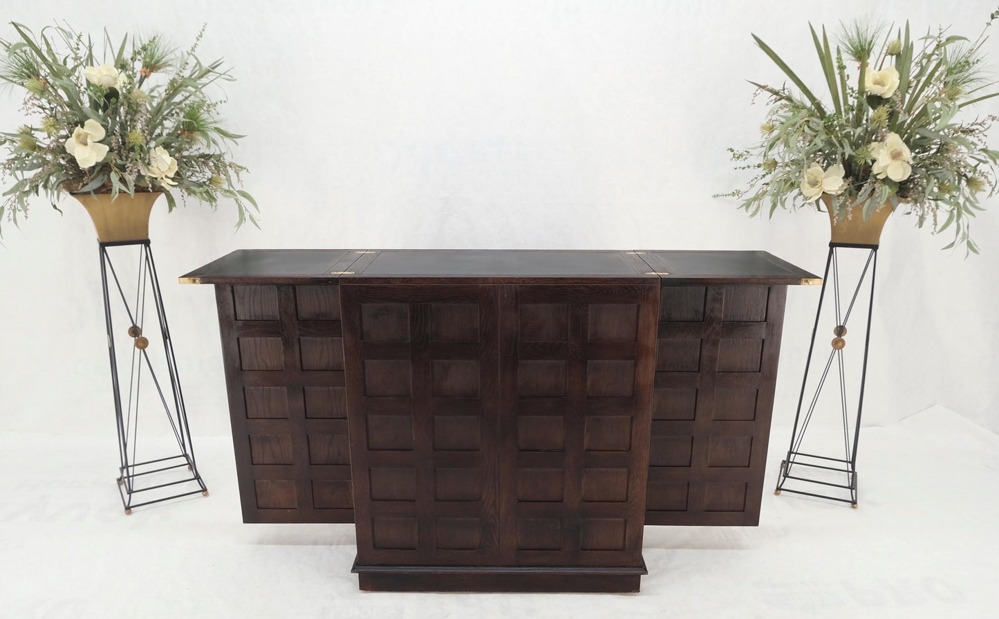 Fold Away Flip Top Bar Wine Rack Liquor Custom Cabinet Ebonized Oak MINT!