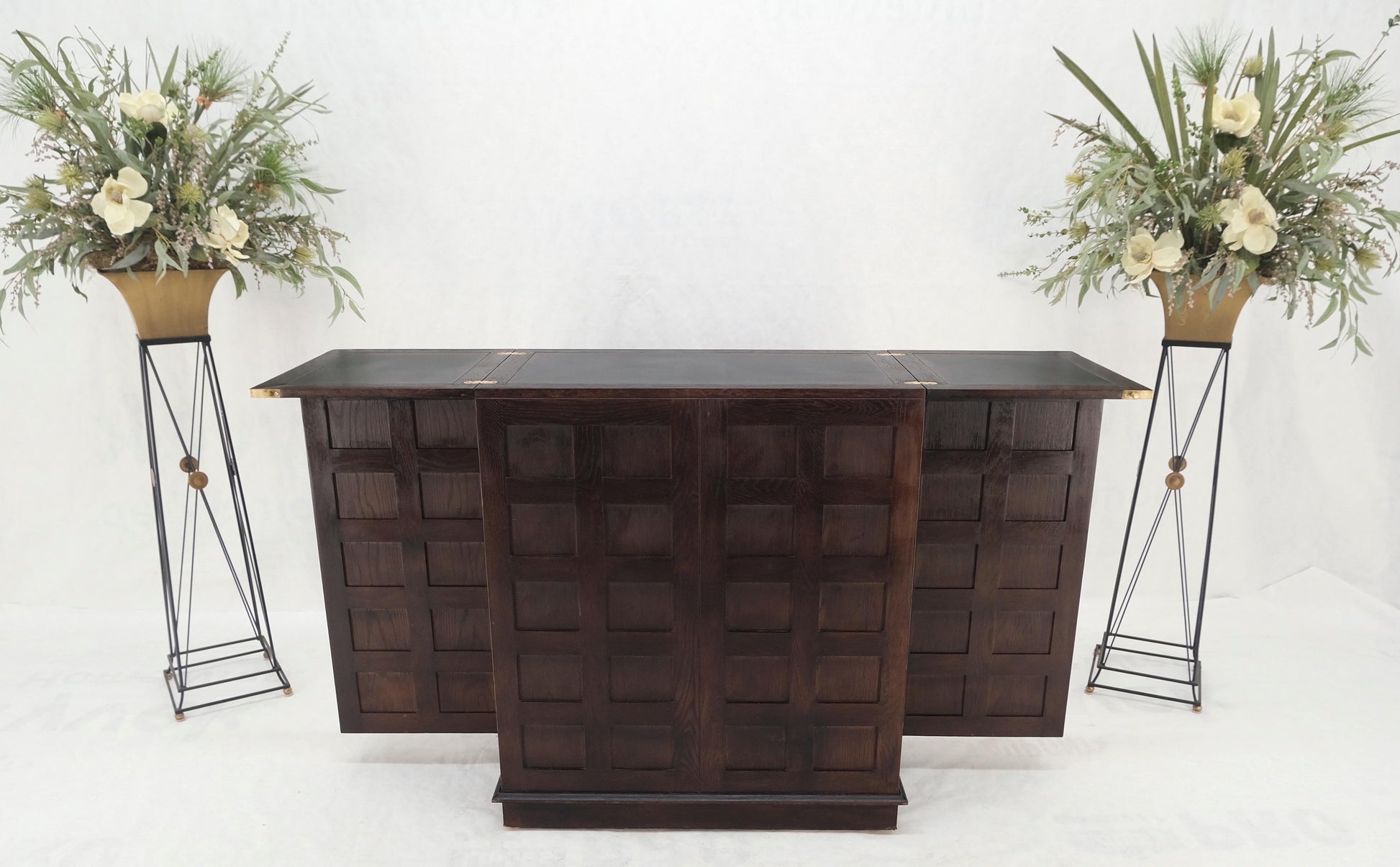 EstablishedLines Fold Away Flip Top Bar Wine Rack Liquor Custom Cabinet Ebonized Oak MINT!