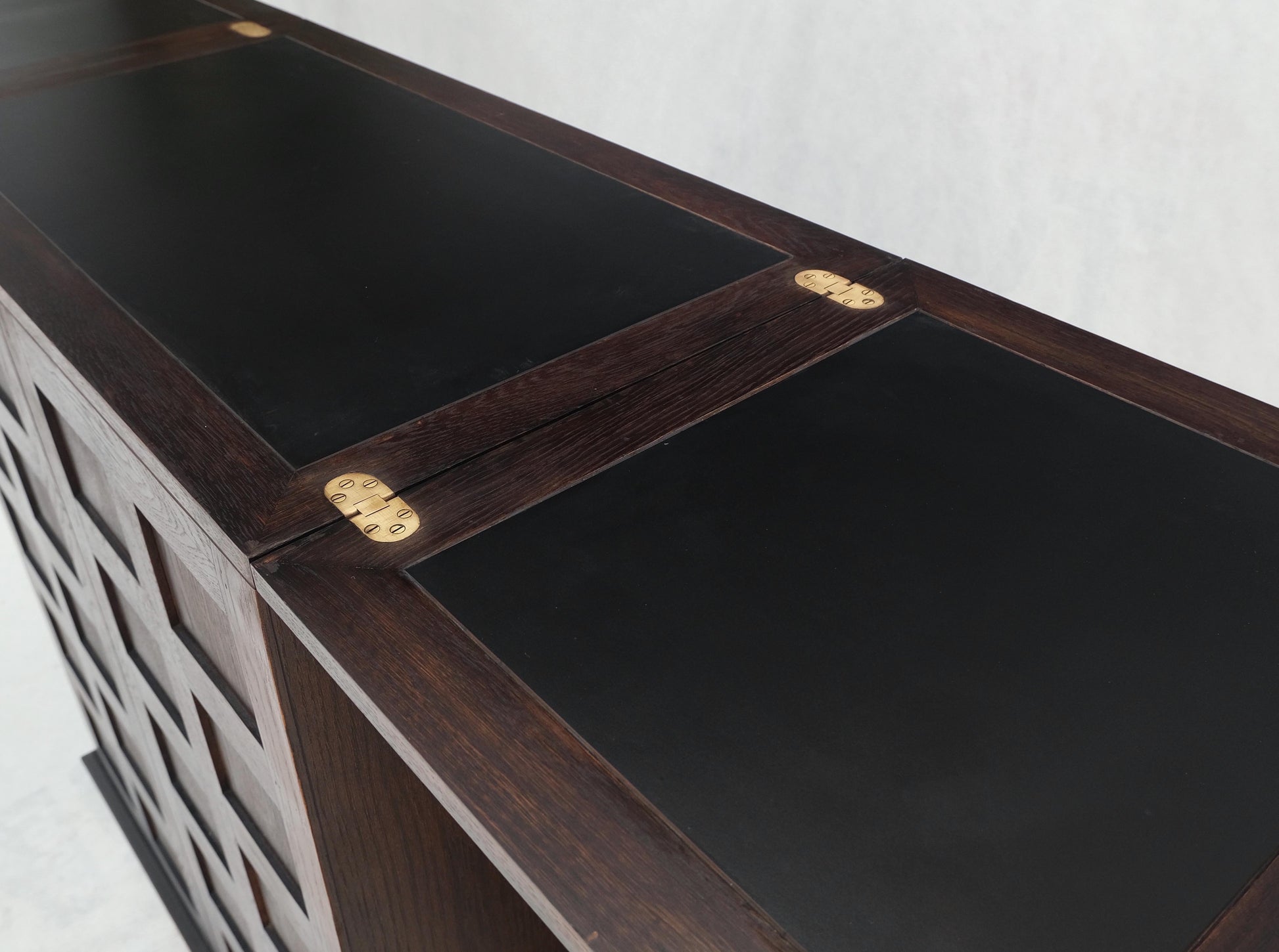 EstablishedLines Fold Away Flip Top Bar Wine Rack Liquor Custom Cabinet Ebonized Oak MINT!