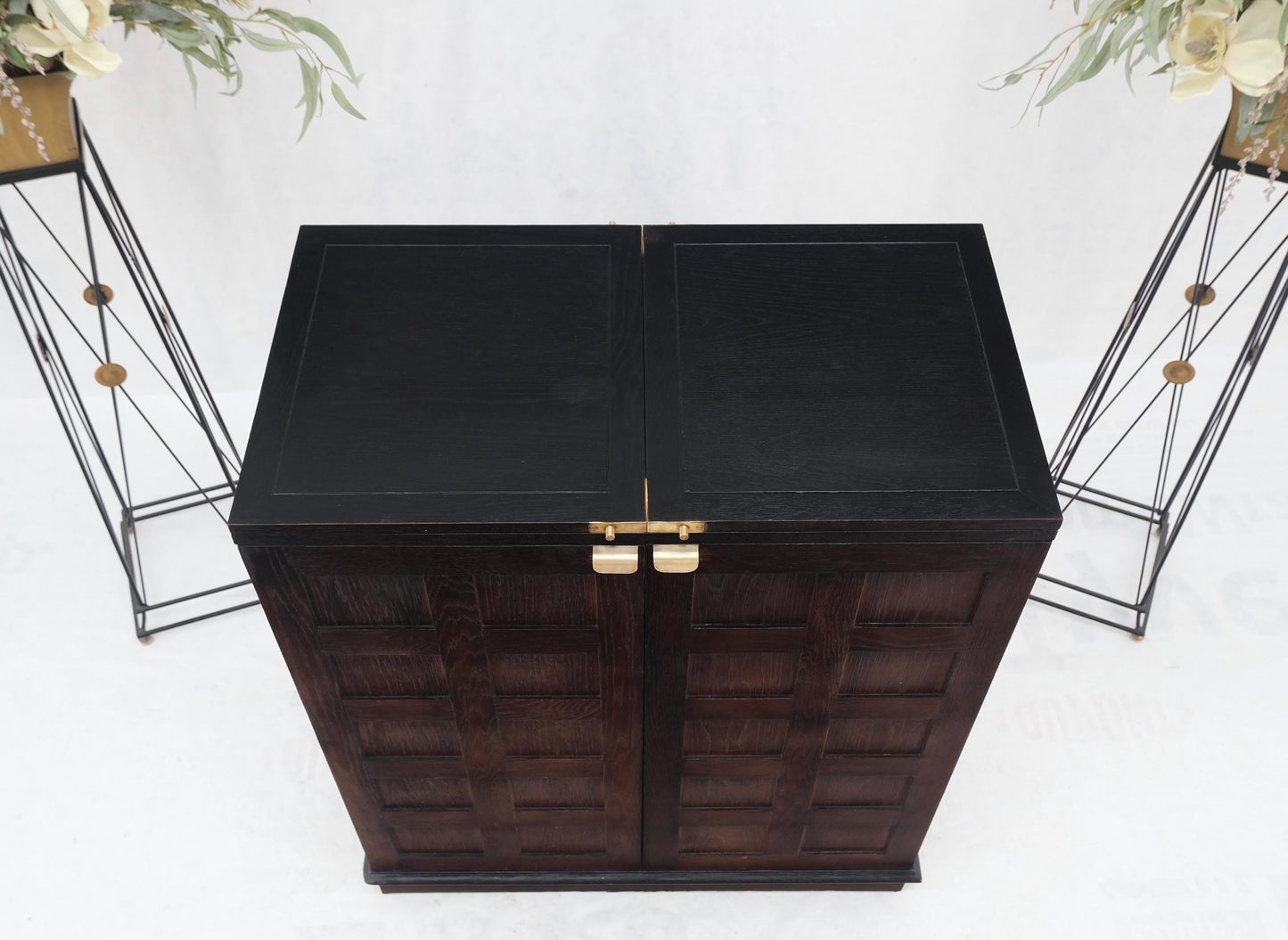 Fold Away Flip Top Bar Wine Rack Liquor Custom Cabinet Ebonized Oak MINT!