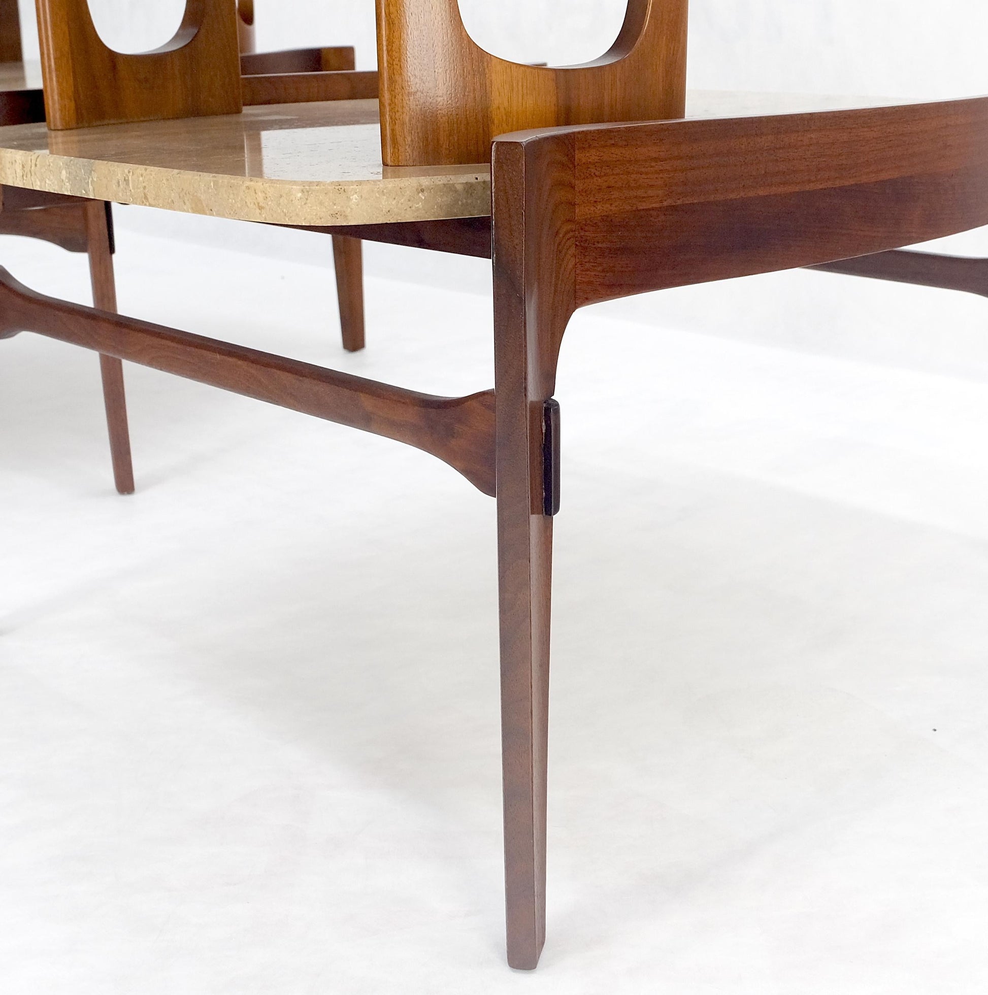 EstablishedLines Pair of Bertha Schaefer Walnut Travertine Top Step Side End Tables Stands MINT!