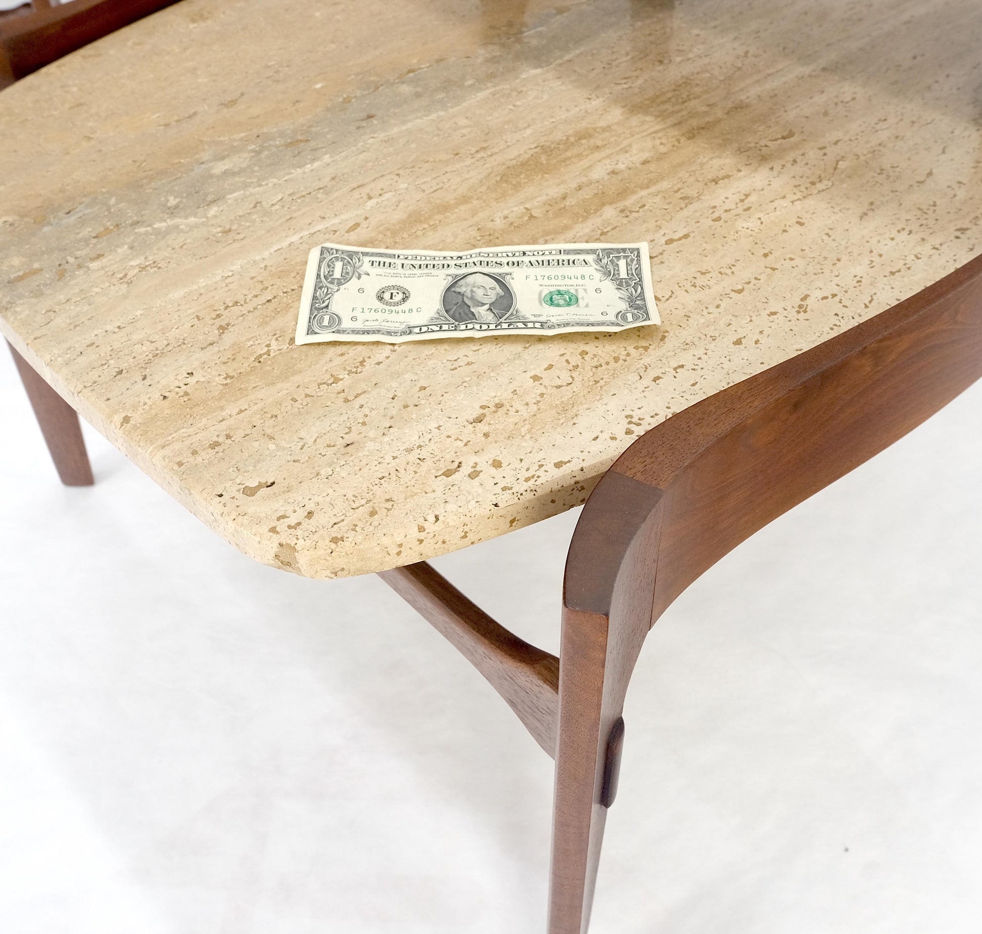 EstablishedLines Pair of Bertha Schaefer Walnut Travertine Top Step Side End Tables Stands MINT!