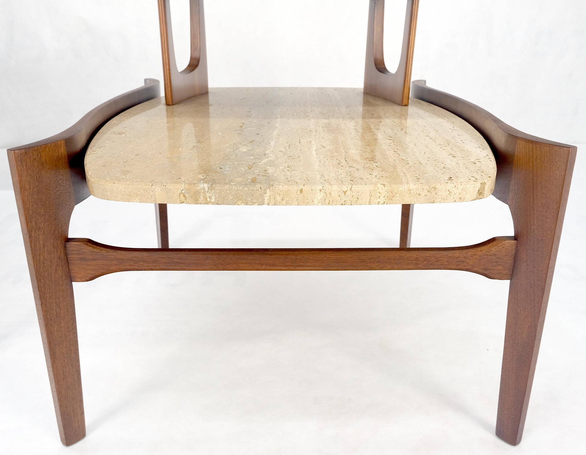 EstablishedLines Pair of Bertha Schaefer Walnut Travertine Top Step Side End Tables Stands MINT!