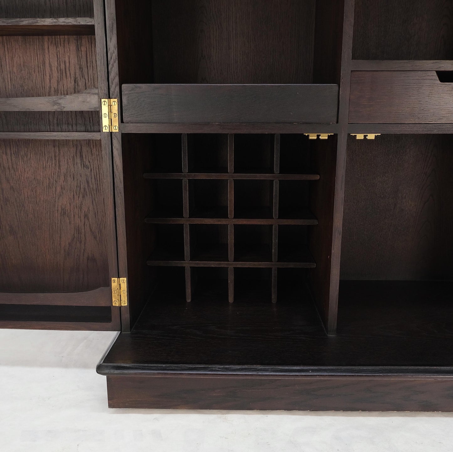 Fold Away Flip Top Bar Wine Rack Liquor Custom Cabinet Ebonized Oak MINT!