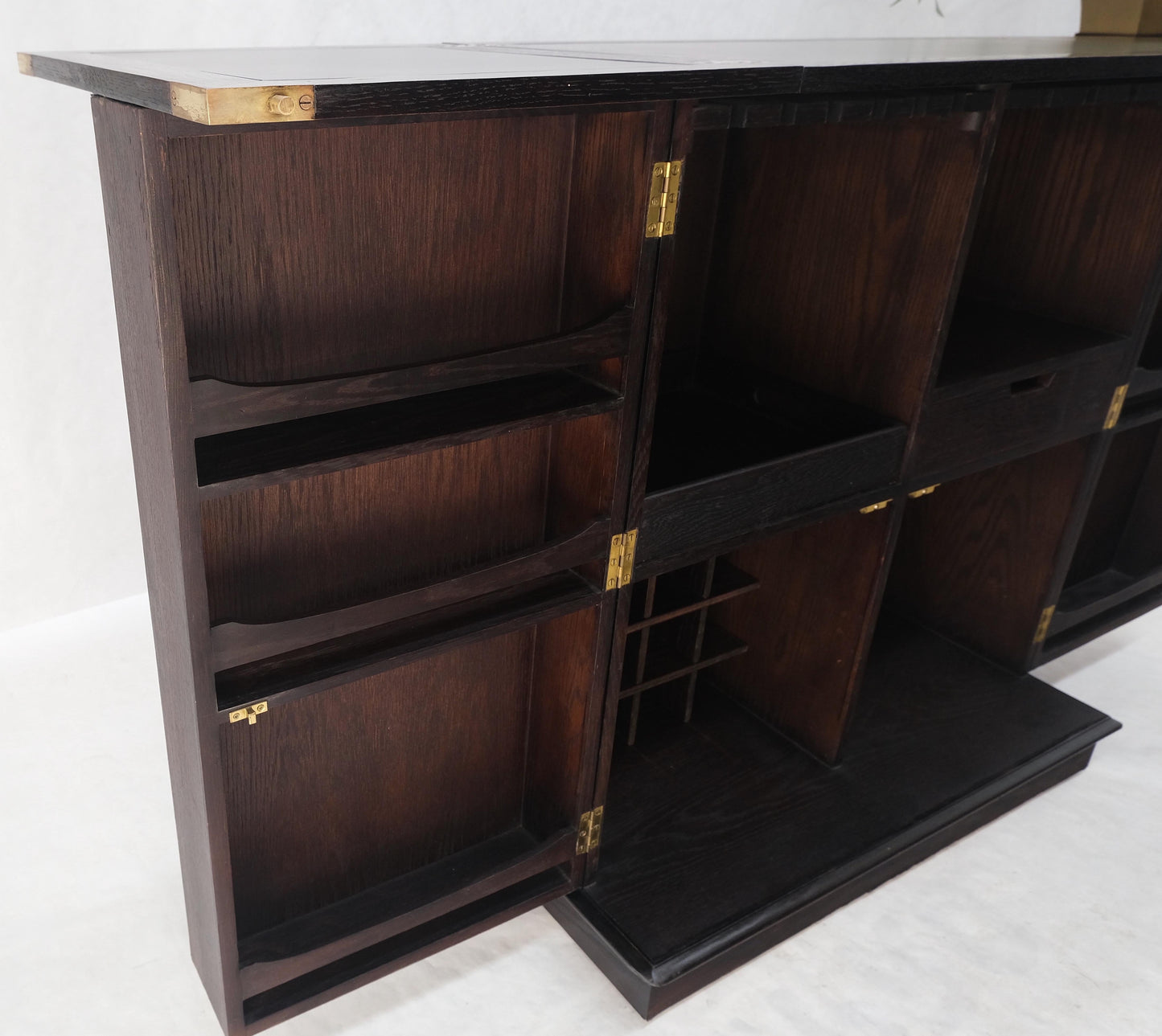 Fold Away Flip Top Bar Wine Rack Liquor Custom Cabinet Ebonized Oak MINT!