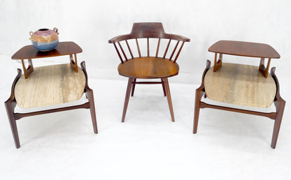 EstablishedLines Pair of Bertha Schaefer Walnut Travertine Top Step Side End Tables Stands MINT!