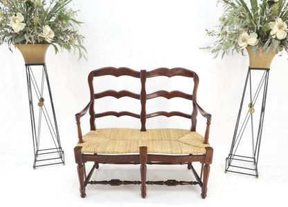 Carved Mahogany Ladder Back Country Rush Seat Loveseat Bench MINT!