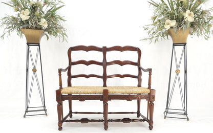 Carved Mahogany Ladder Back Country Rush Seat Loveseat Bench MINT!