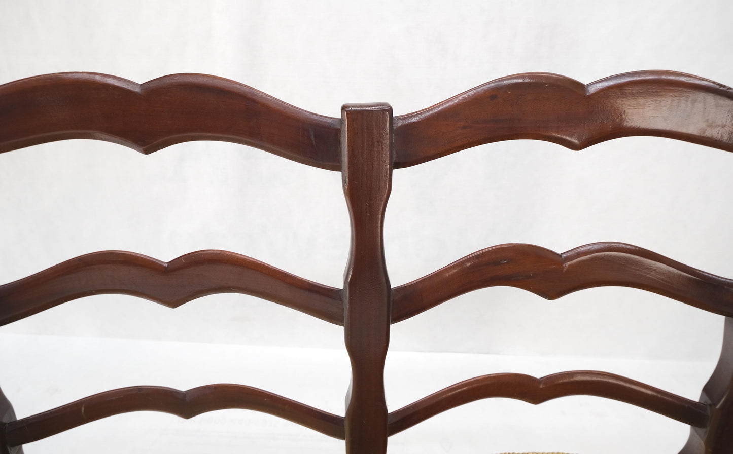Carved Mahogany Ladder Back Country Rush Seat Loveseat Bench MINT!