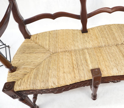 Carved Mahogany Ladder Back Country Rush Seat Loveseat Bench MINT!