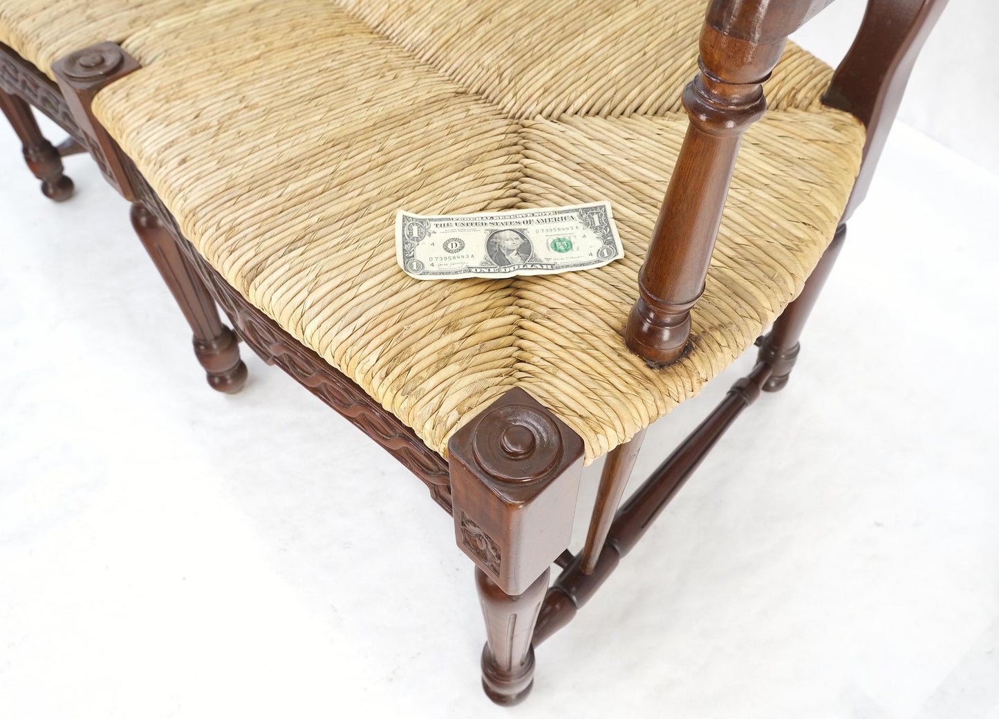 Carved Mahogany Ladder Back Country Rush Seat Loveseat Bench MINT!