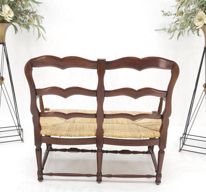 Carved Mahogany Ladder Back Country Rush Seat Loveseat Bench MINT!