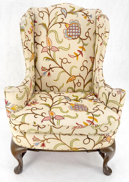 Hand Stitched Floral Pattern Wide Queen Ann Base Wind Lounge Club Chair 1940s