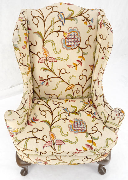 Hand Stitched Floral Pattern Wide Queen Ann Base Wind Lounge Club Chair 1940s