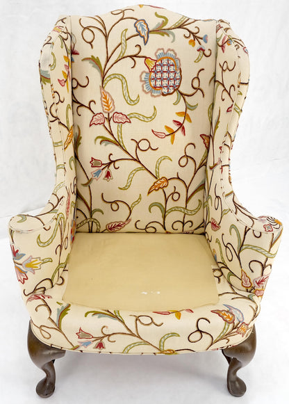 Hand Stitched Floral Pattern Wide Queen Ann Base Wind Lounge Club Chair 1940s