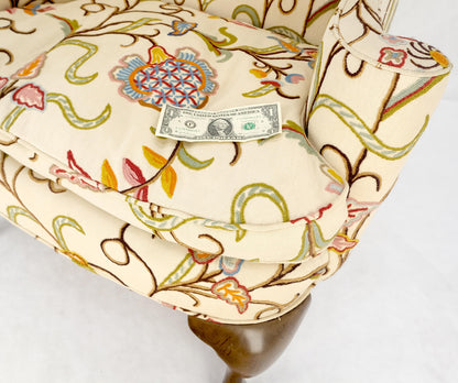 Hand Stitched Floral Pattern Wide Queen Ann Base Wind Lounge Club Chair 1940s