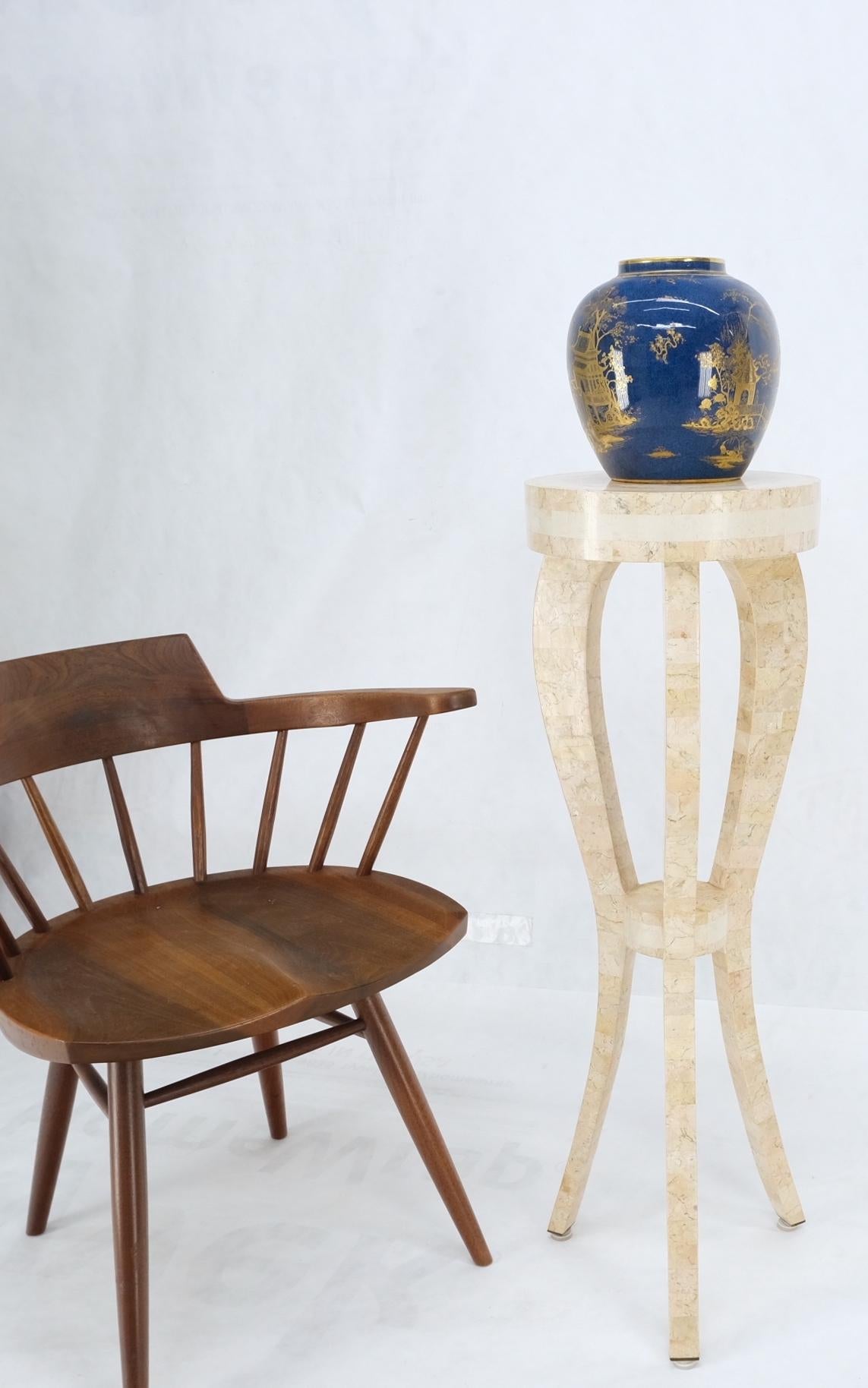 EstablishedLines Elegant Tessellated Stone Tri Leg Pedestal Stand Side Table Mint