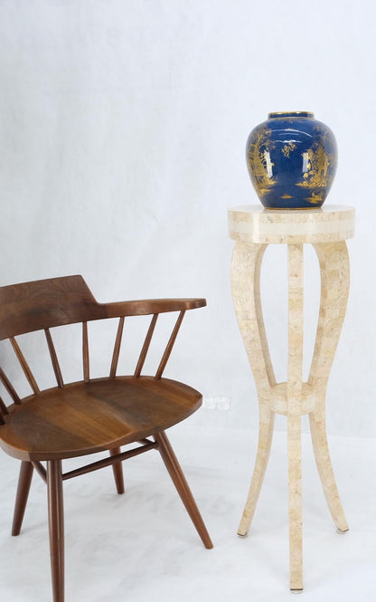 EstablishedLines Elegant Tessellated Stone Tri Leg Pedestal Stand Side Table Mint