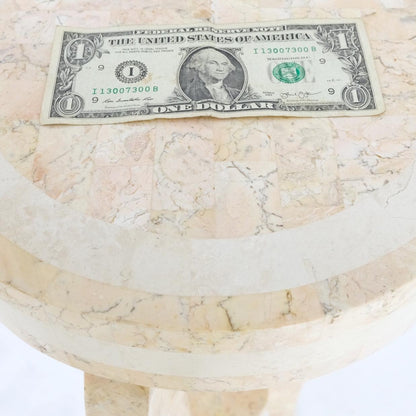 EstablishedLines Elegant Tessellated Stone Tri Leg Pedestal Stand Side Table Mint