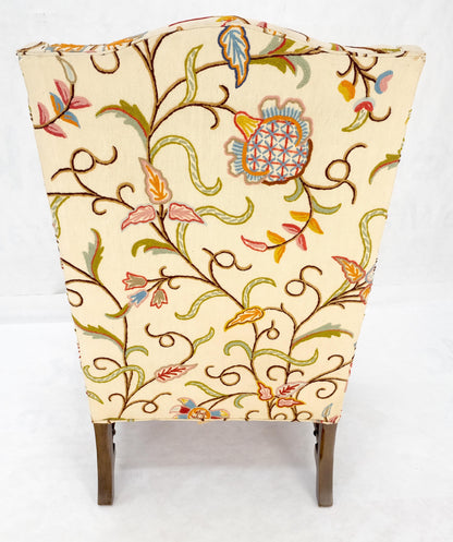 Hand Stitched Floral Pattern Wide Queen Ann Base Wind Lounge Club Chair 1940s