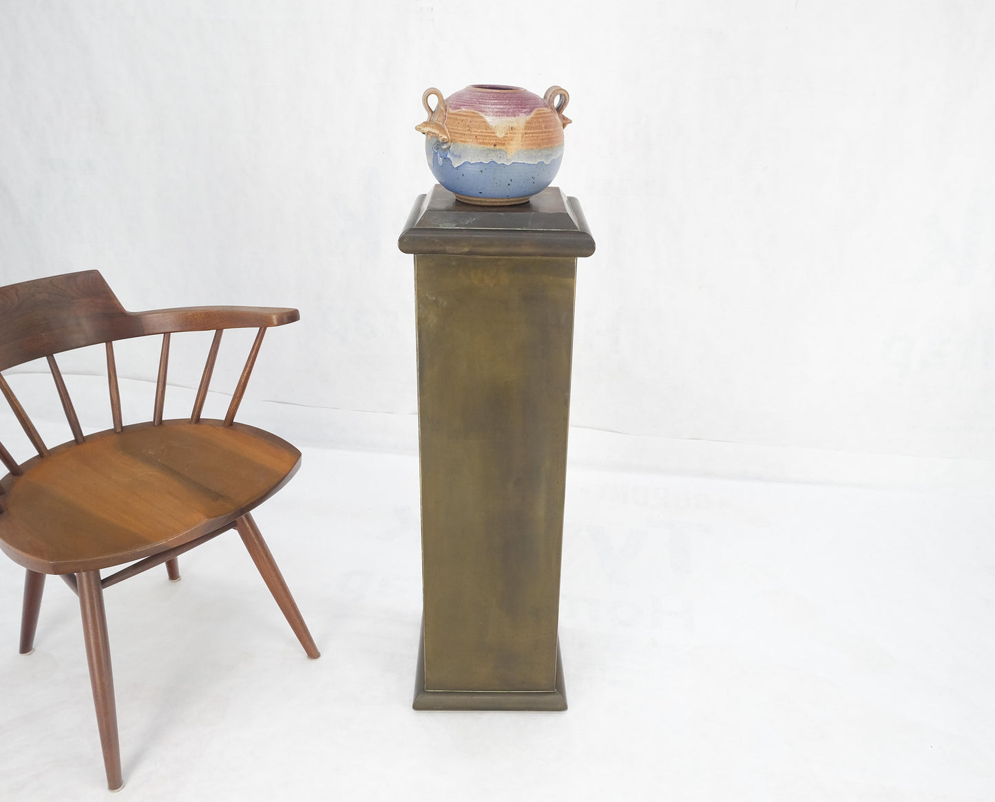 Solid Brass Sheet Metal Forged Square Mid Century Modern Machine Age Pedestal