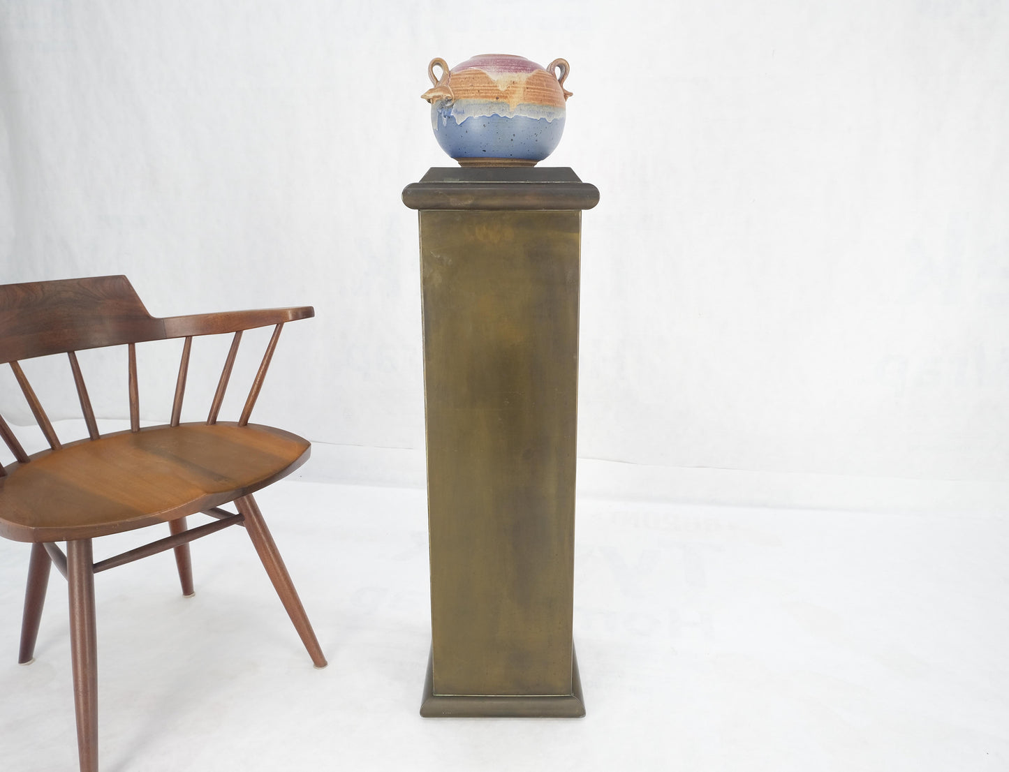 Solid Brass Sheet Metal Forged Square Mid Century Modern Machine Age Pedestal