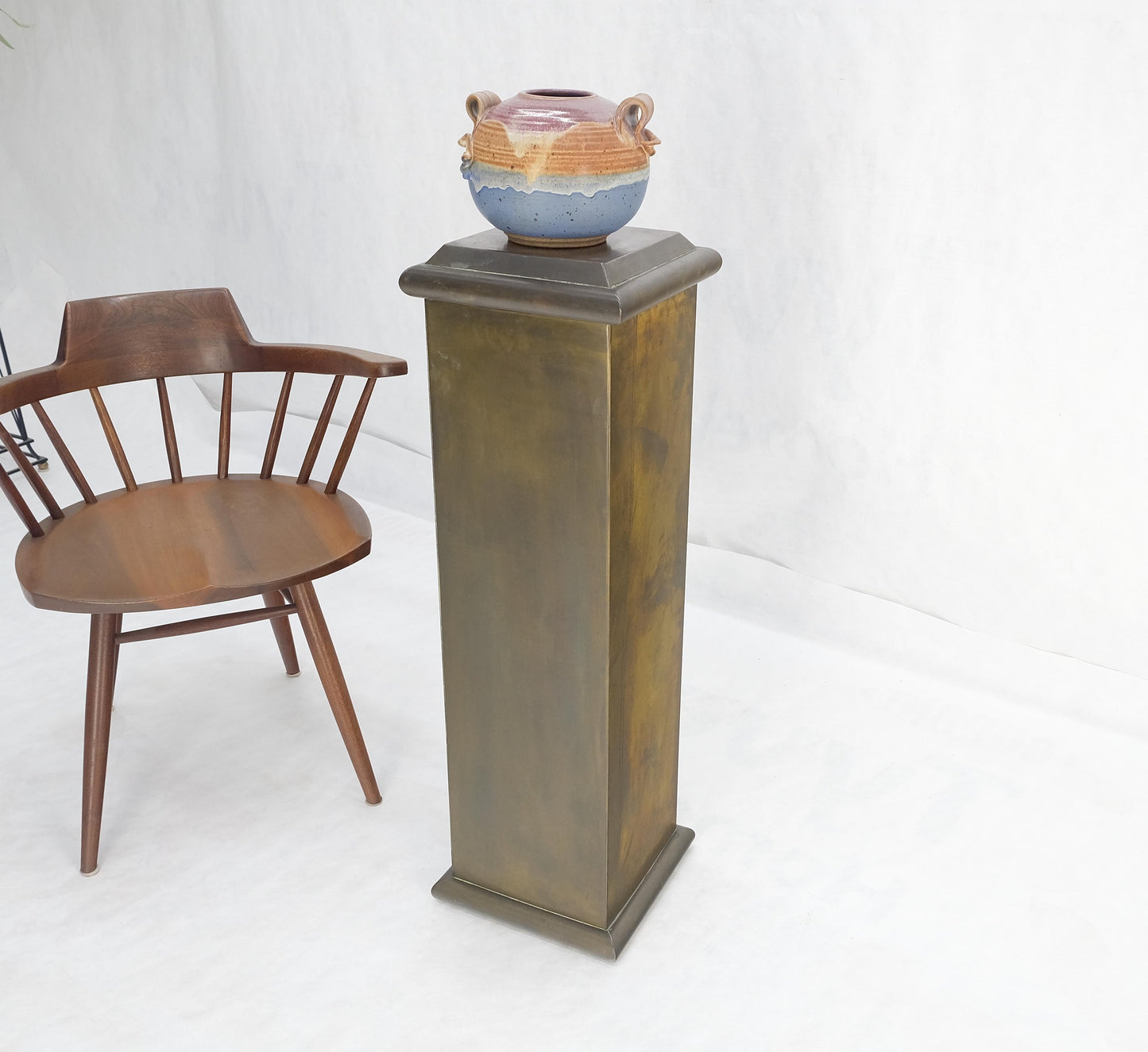 Solid Brass Sheet Metal Forged Square Mid Century Modern Machine Age Pedestal