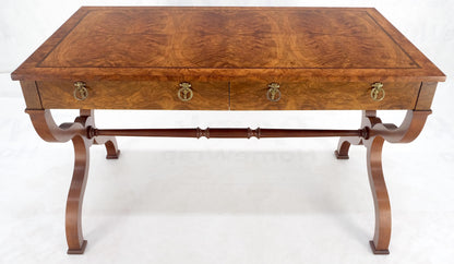 EstablishedLines Baker Low Profile Burl Wood Two Drawers Regency Desk Console Writing Table MINT