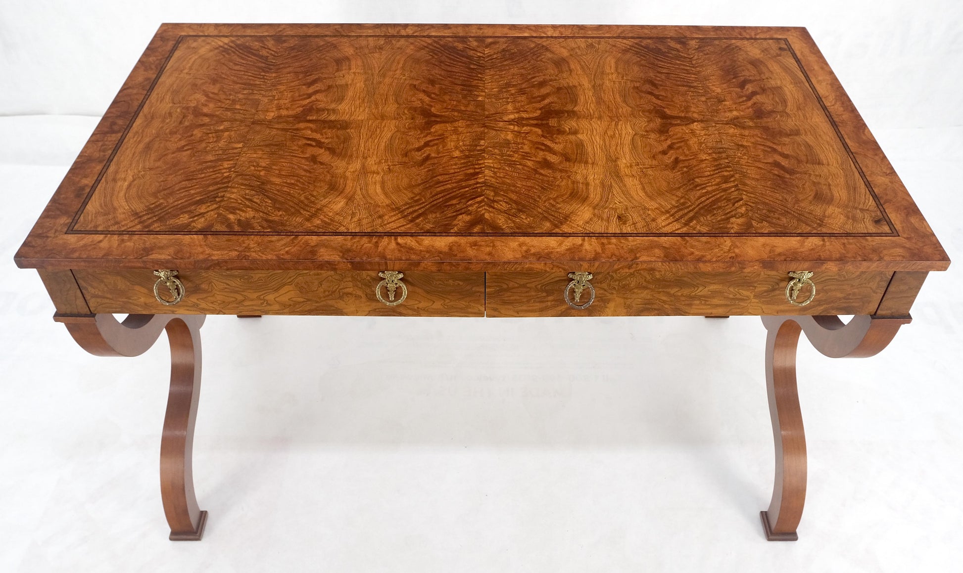 EstablishedLines Baker Low Profile Burl Wood Two Drawers Regency Desk Console Writing Table MINT