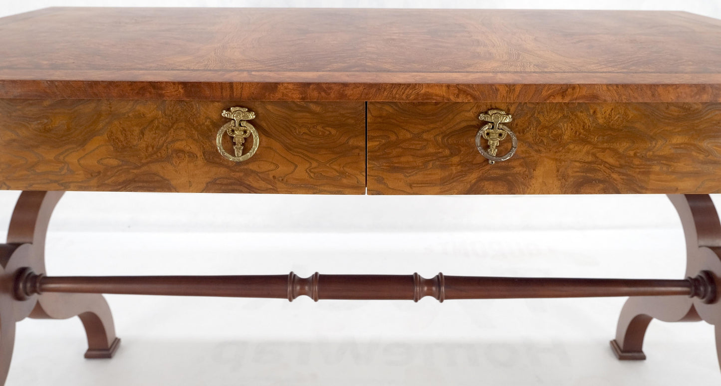 EstablishedLines Baker Low Profile Burl Wood Two Drawers Regency Desk Console Writing Table MINT