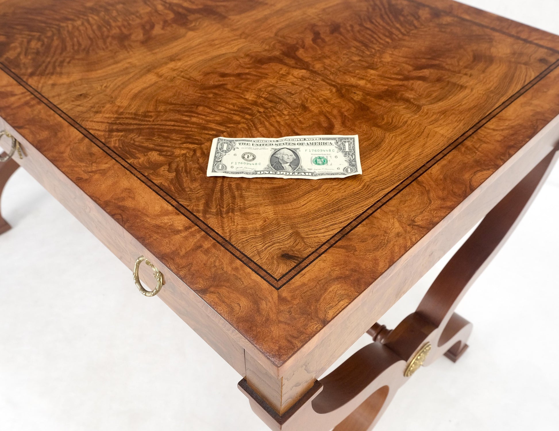 EstablishedLines Baker Low Profile Burl Wood Two Drawers Regency Desk Console Writing Table MINT