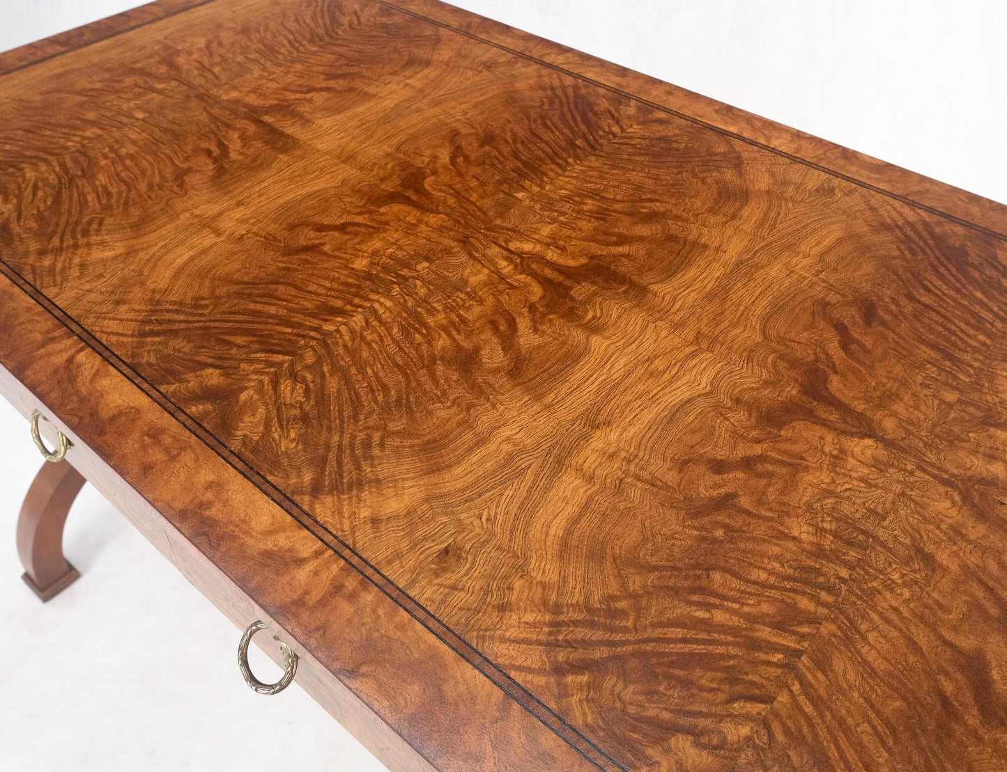 EstablishedLines Baker Low Profile Burl Wood Two Drawers Regency Desk Console Writing Table MINT