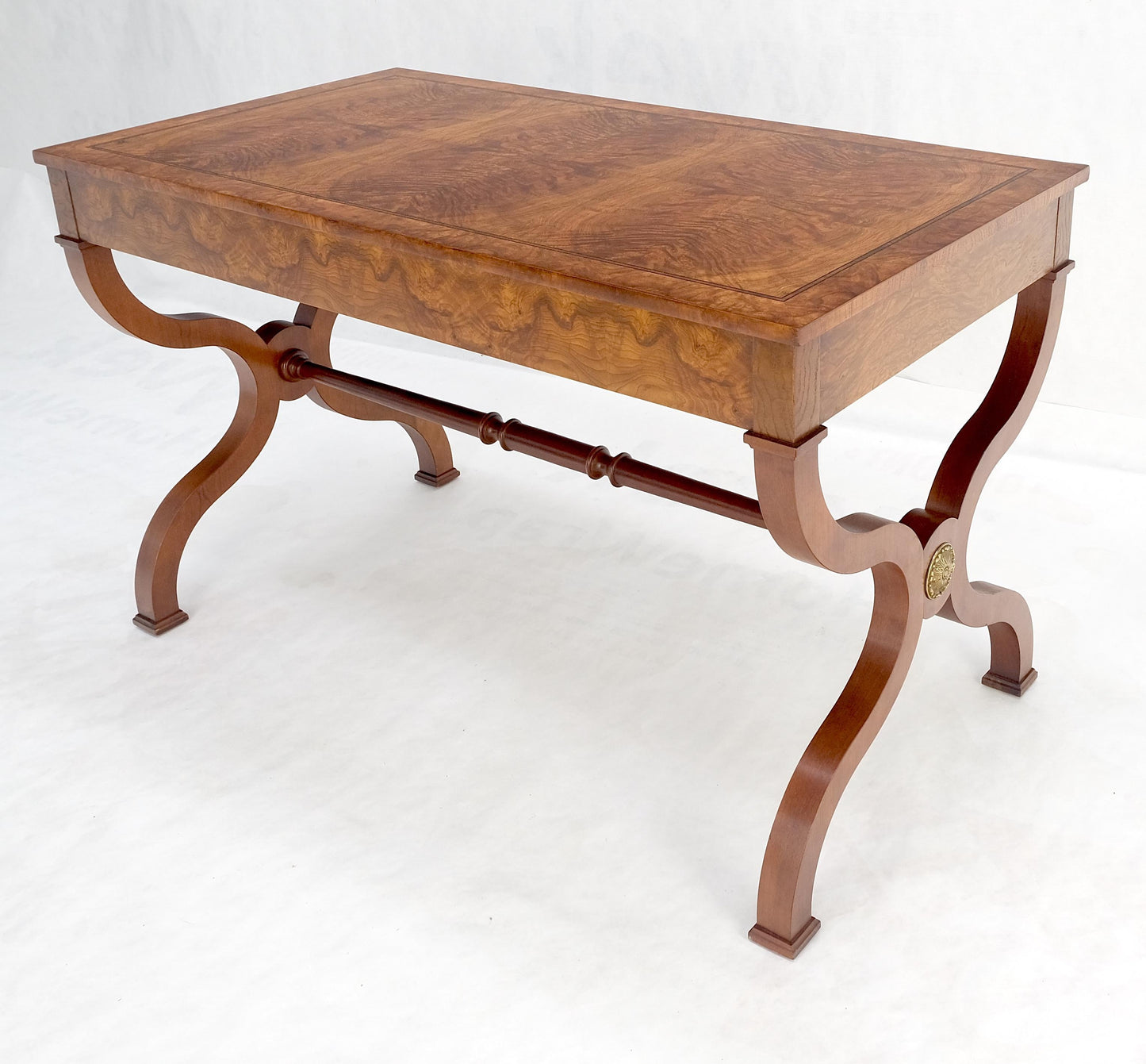 EstablishedLines Baker Low Profile Burl Wood Two Drawers Regency Desk Console Writing Table MINT