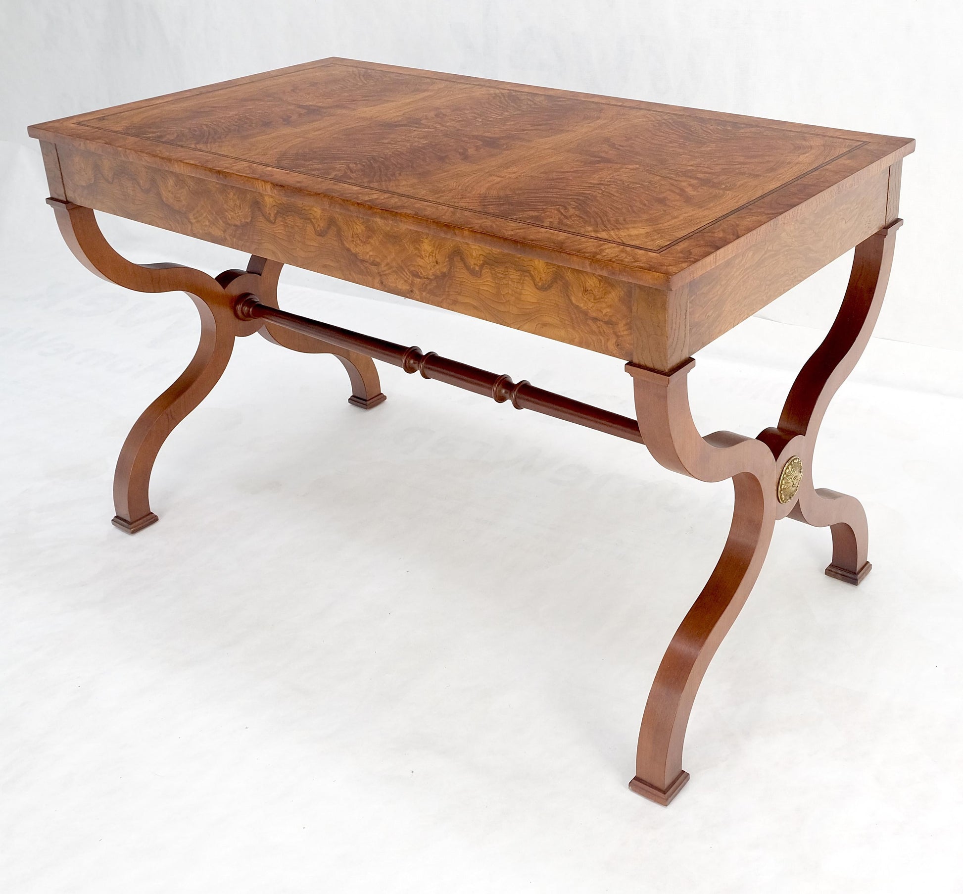 EstablishedLines Baker Low Profile Burl Wood Two Drawers Regency Desk Console Writing Table MINT