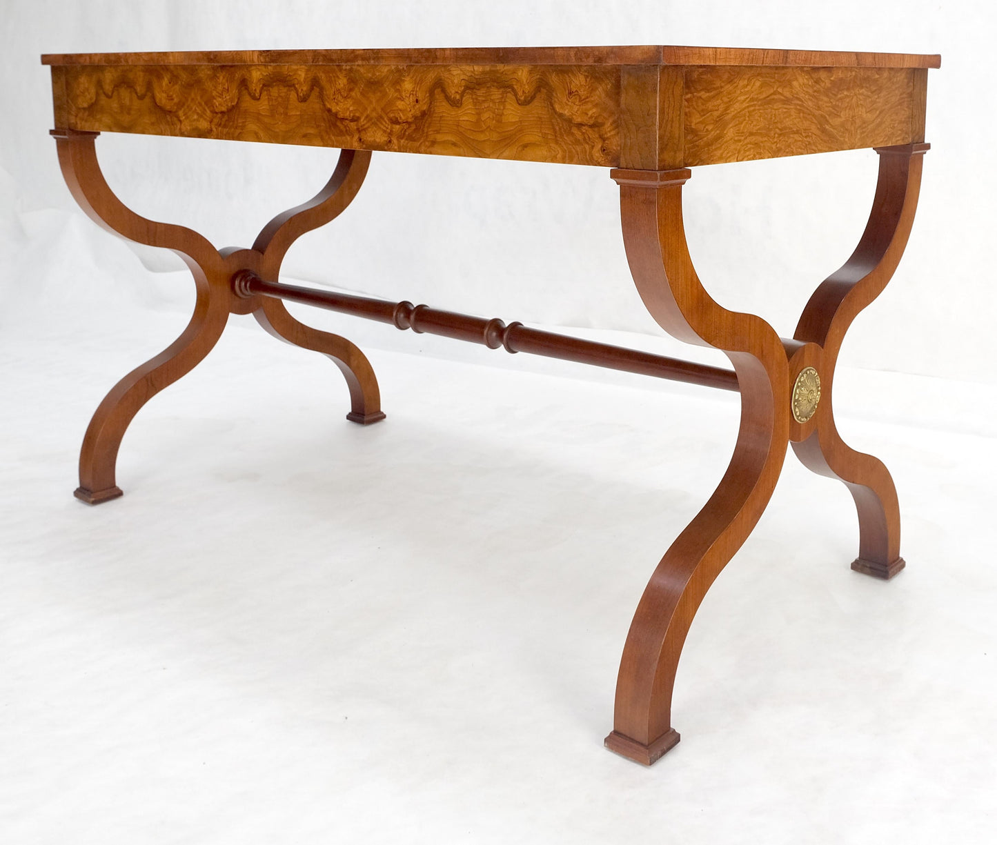 EstablishedLines Baker Low Profile Burl Wood Two Drawers Regency Desk Console Writing Table MINT