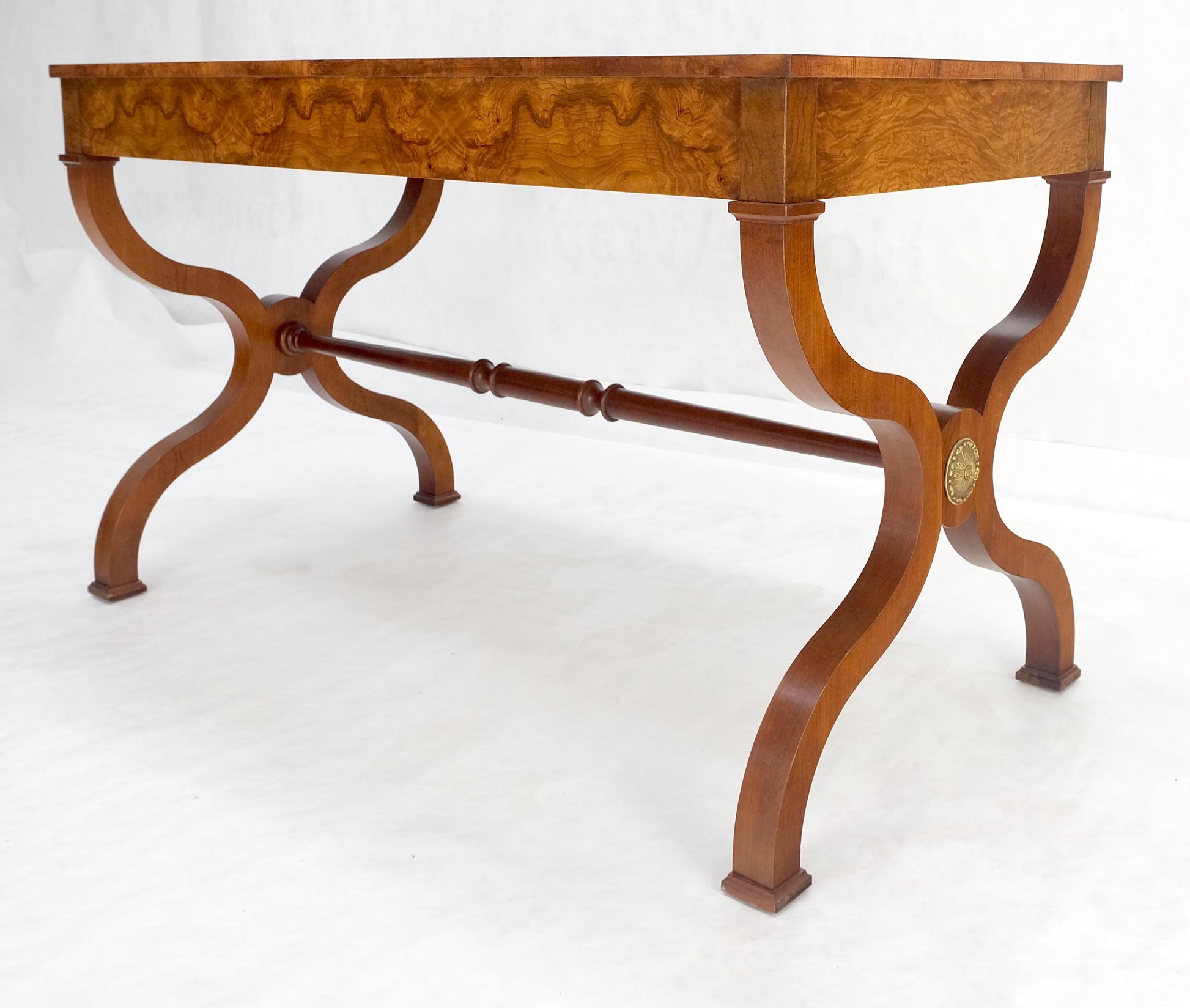 EstablishedLines Baker Low Profile Burl Wood Two Drawers Regency Desk Console Writing Table MINT