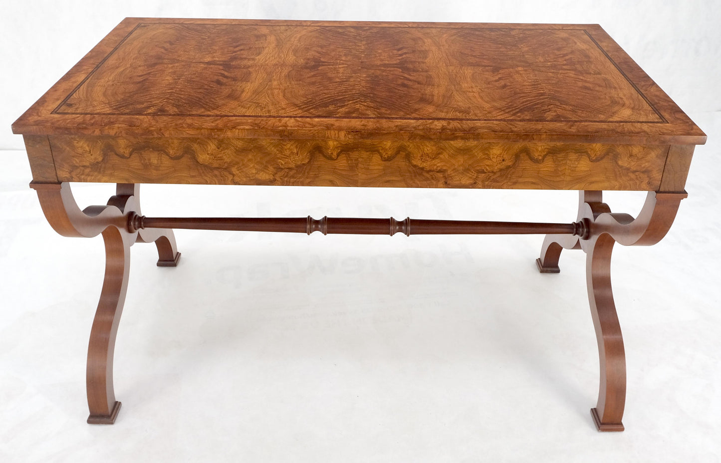 EstablishedLines Baker Low Profile Burl Wood Two Drawers Regency Desk Console Writing Table MINT