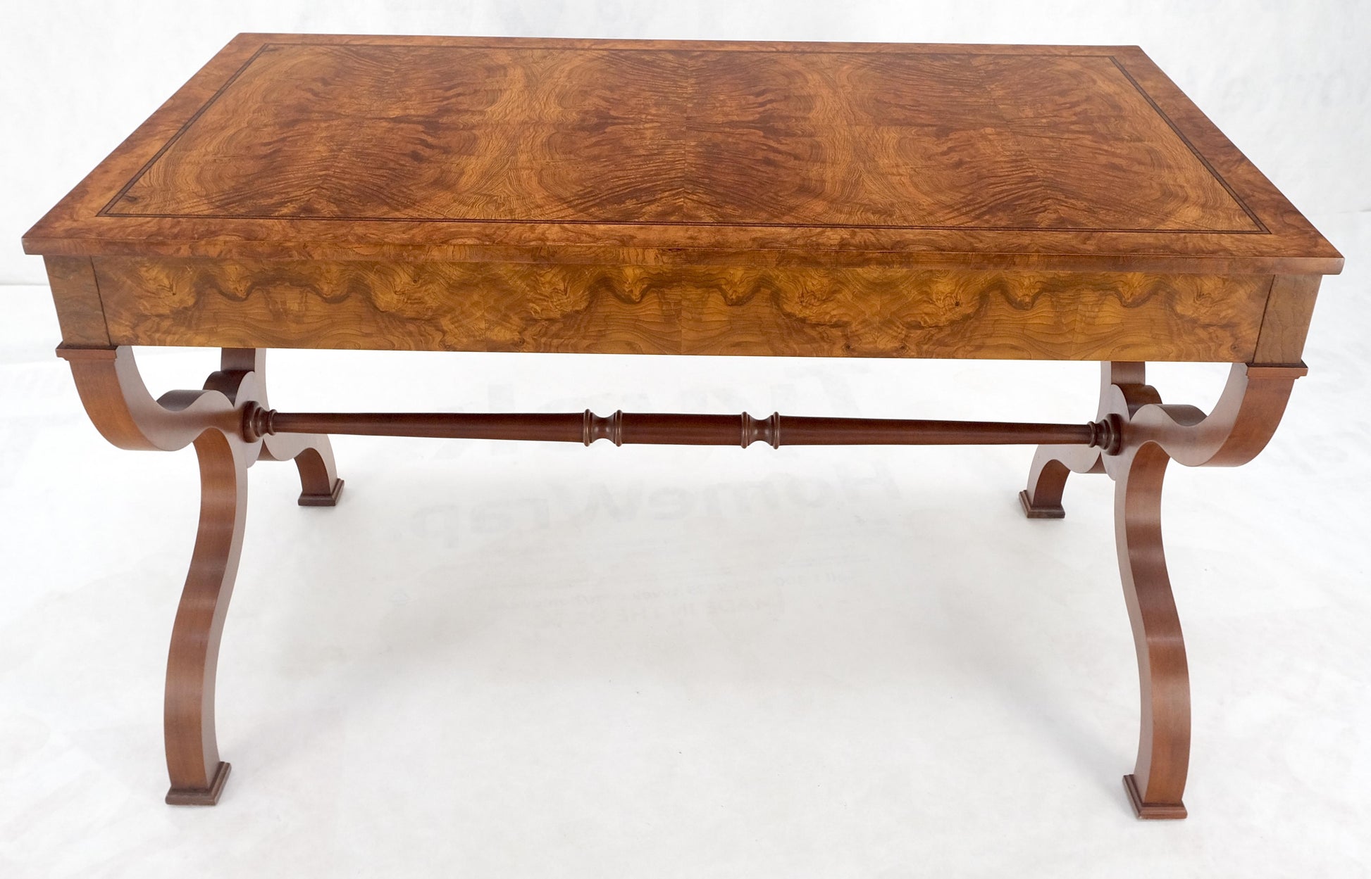 EstablishedLines Baker Low Profile Burl Wood Two Drawers Regency Desk Console Writing Table MINT