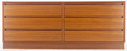 Danish Mid Century Modern Teak 6 Drawers Dresser Credenza Recessed Pulls MINT!