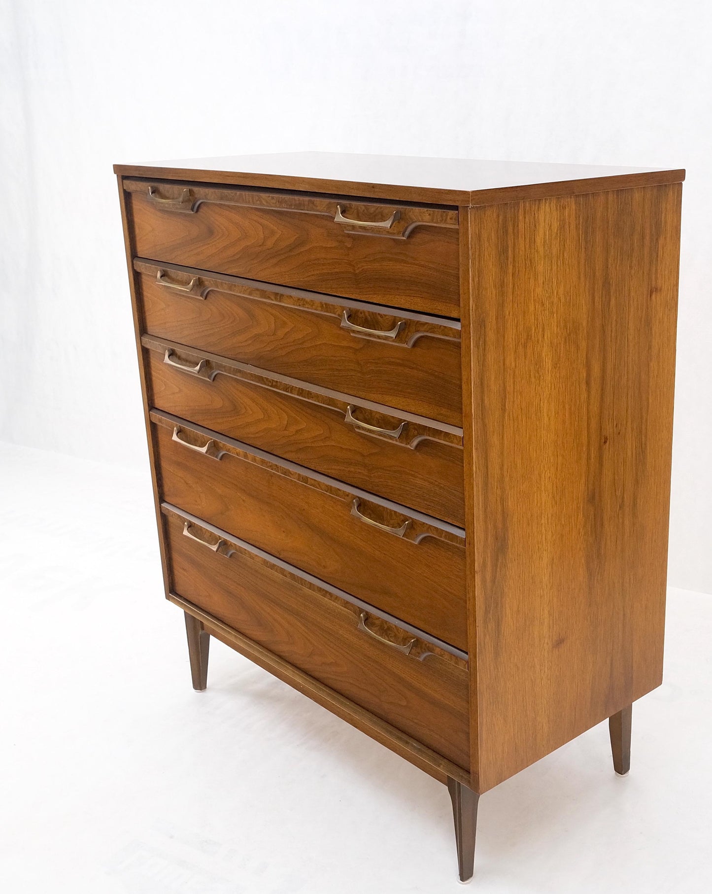 Mid-Century Modern Walnut & Burl Accents Dresser High Chest Mint!