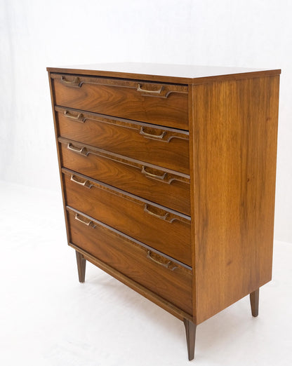 Mid-Century Modern Walnut & Burl Accents Dresser High Chest Mint!