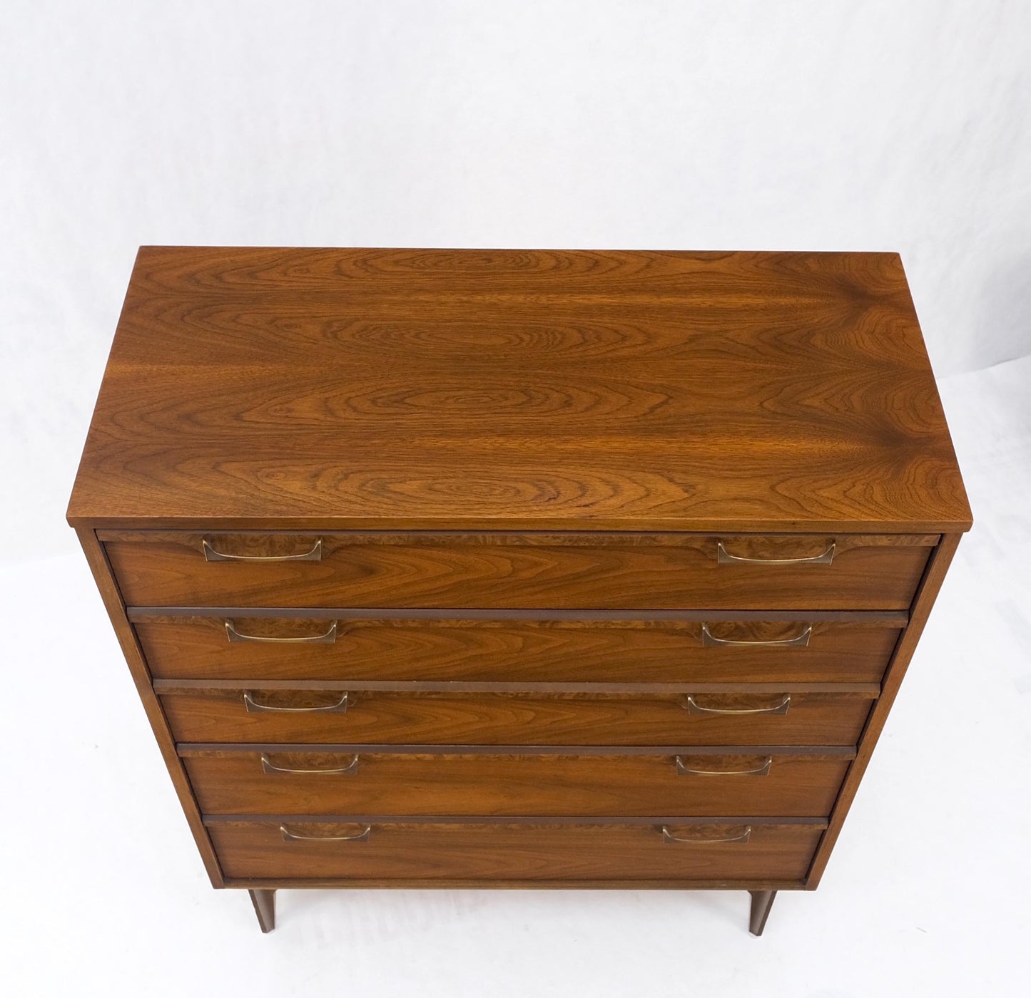 Mid-Century Modern Walnut & Burl Accents Dresser High Chest Mint!