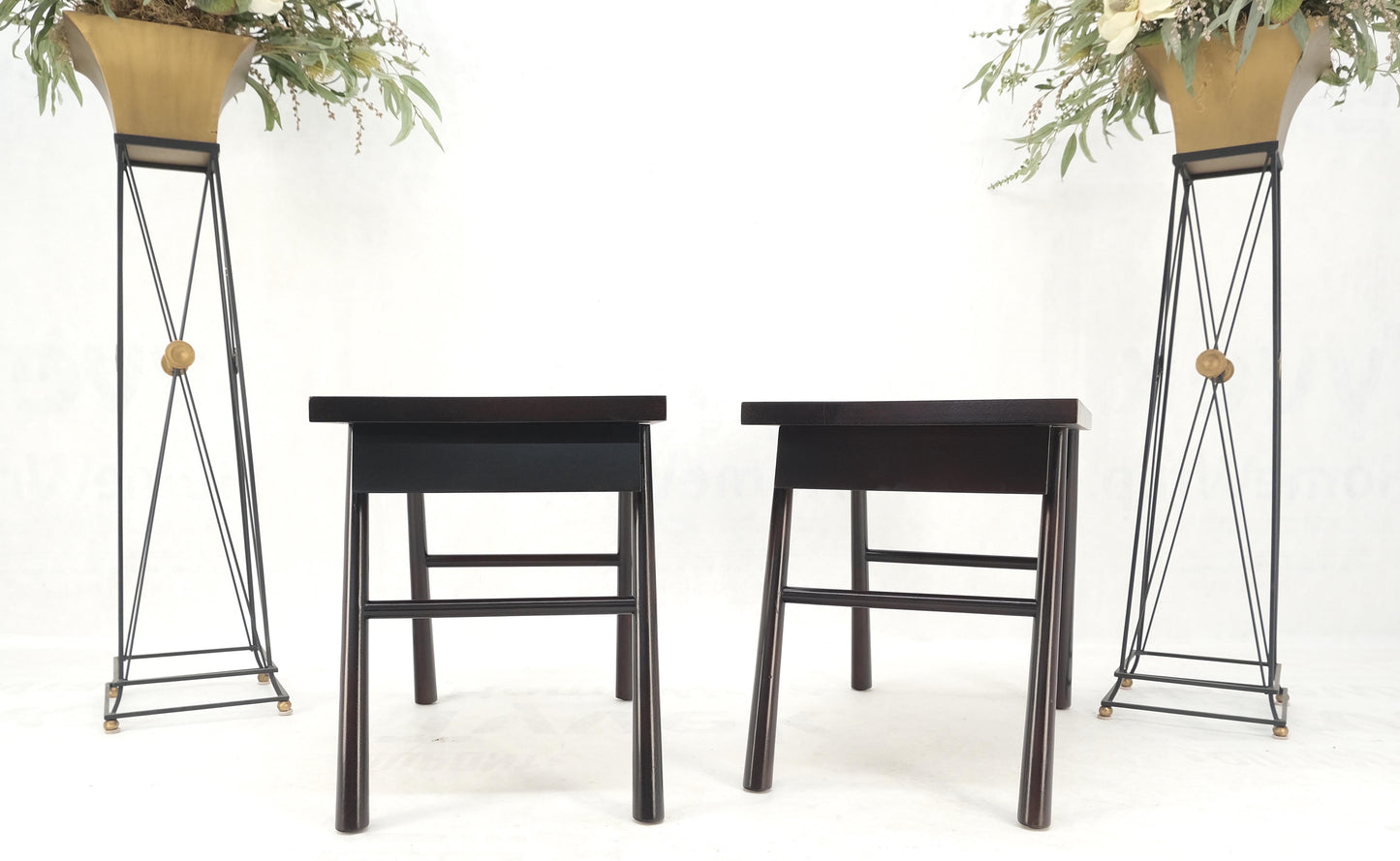 EstablishedLines Pair of Gibbings Ebonized Dark Lacquer Walnut One Drawer End Side Tables Mint!
